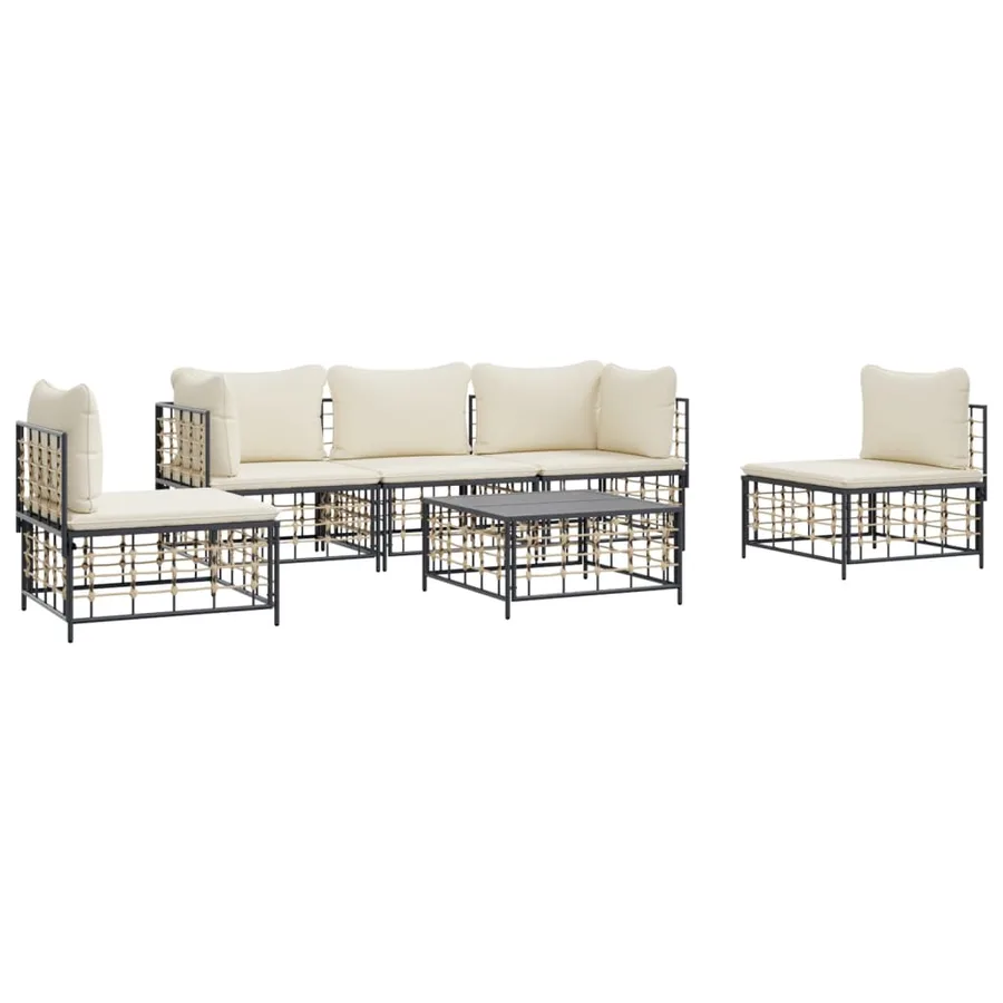 Salon de jardin 6 pcs avec coussins anthracite résine tressée - 3