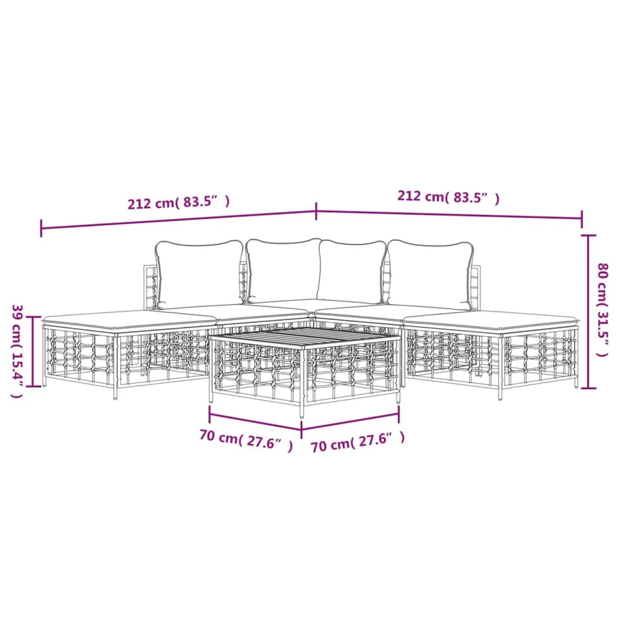 Salon de jardin 6 pcs avec coussins anthracite résine tressée - 10