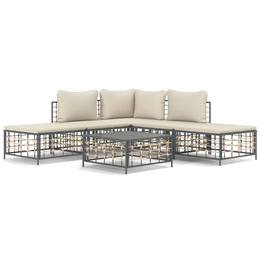 Salon de jardin 6 pcs avec coussins anthracite résine tressée - 2