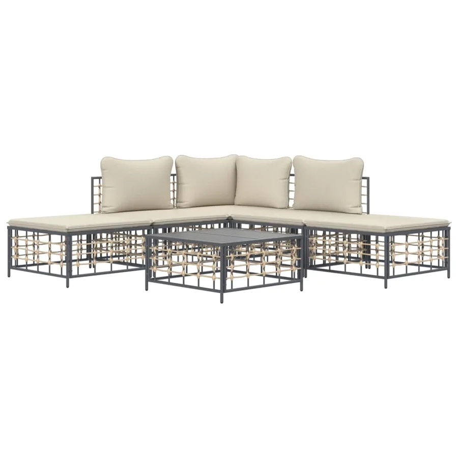 Salon de jardin 6 pcs avec coussins anthracite résine tressée - 3