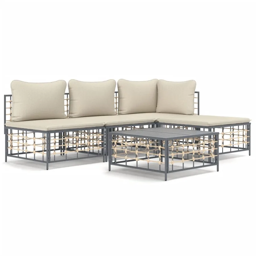 Salon de jardin 5 pcs avec coussins anthracite résine tressée - 2