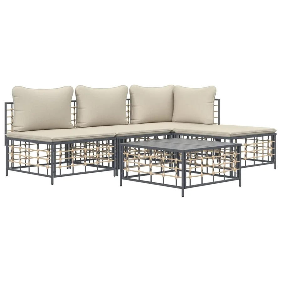 Salon de jardin 5 pcs avec coussins anthracite résine tressée - 3