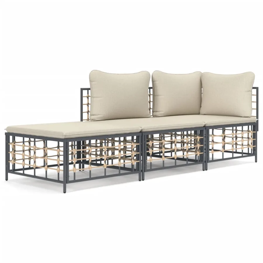 Salon de jardin 3 pcs avec coussins anthracite résine tressée - 2