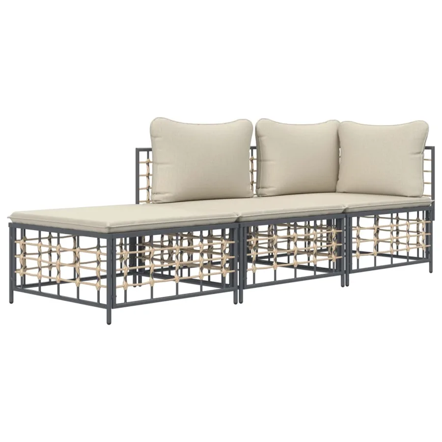 Salon de jardin 3 pcs avec coussins anthracite résine tressée - 3