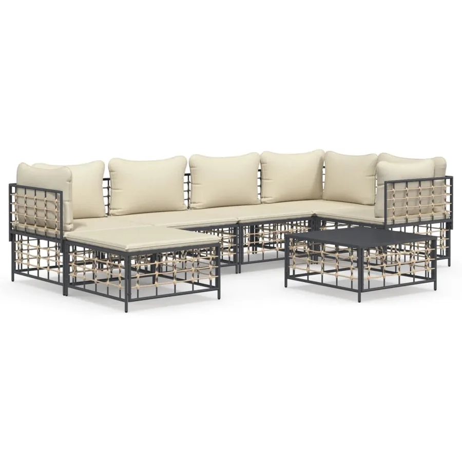 Salon de jardin 7 pcs avec coussins anthracite résine tressée - 2