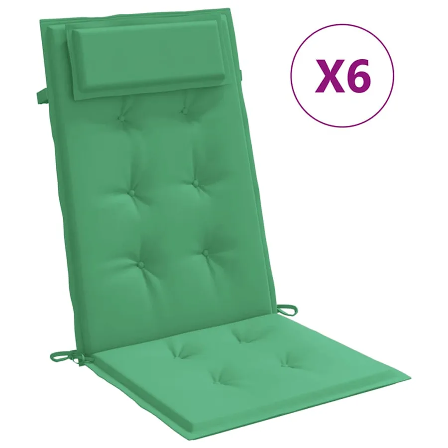Coussins de chaise à dossier haut lot de 6 vert tissu oxford - 2