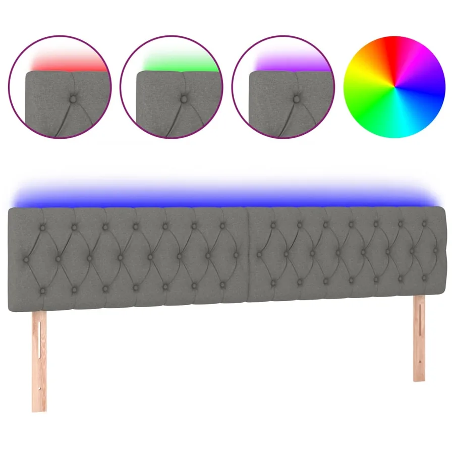 Tête de lit à LED Gris foncé 200x7x78/88 cm Tissu - 2