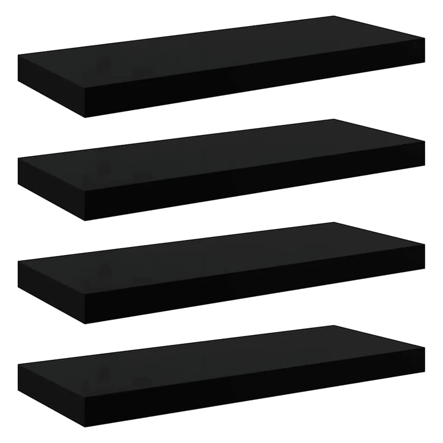 Étagère murale flottante 4 pcs Noir brillant 60x23,5x3,8 cm MDF - 2