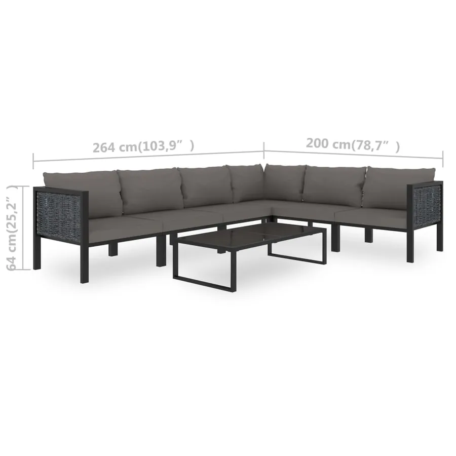 Salon de jardin 7 pcs avec coussins Résine tressée Anthracite - 11