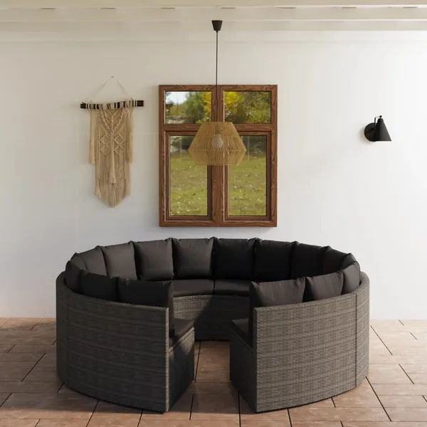 Salon de jardin 8 pcs avec coussins Résine tressée Gris