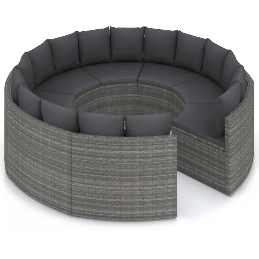 Salon de jardin 8 pcs avec coussins Résine tressée Gris - 3