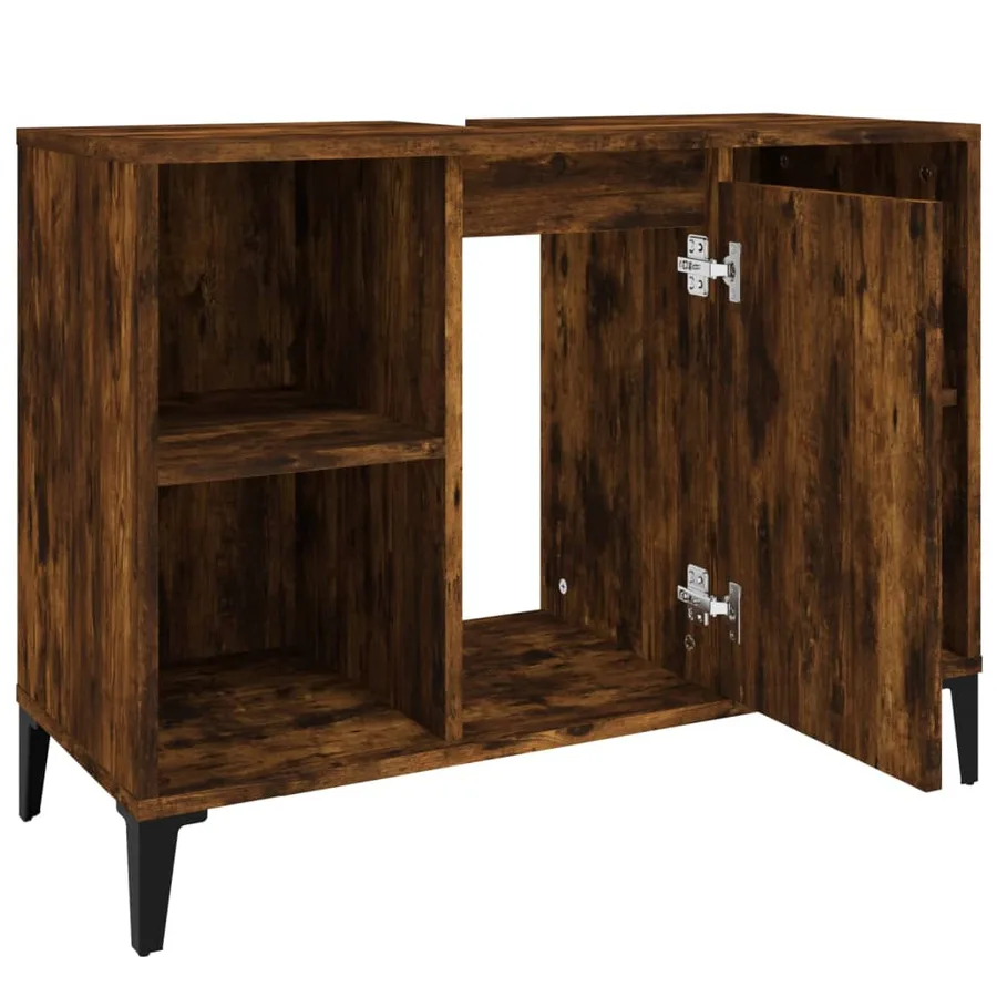 Meuble d'évier chêne fumé 80x33x60 cm bois d'ingénierie - 7
