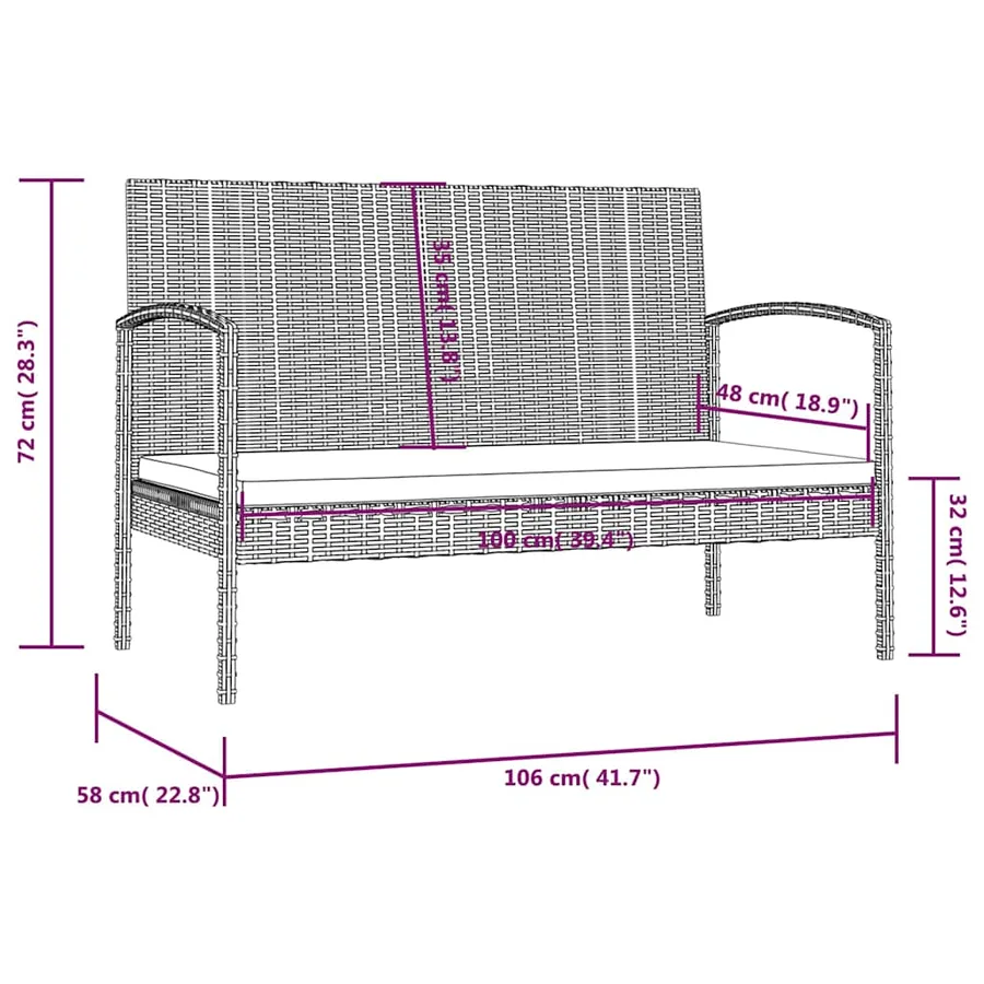 Salon de jardin 16 pcs avec coussins Résine tressée Noir - 11
