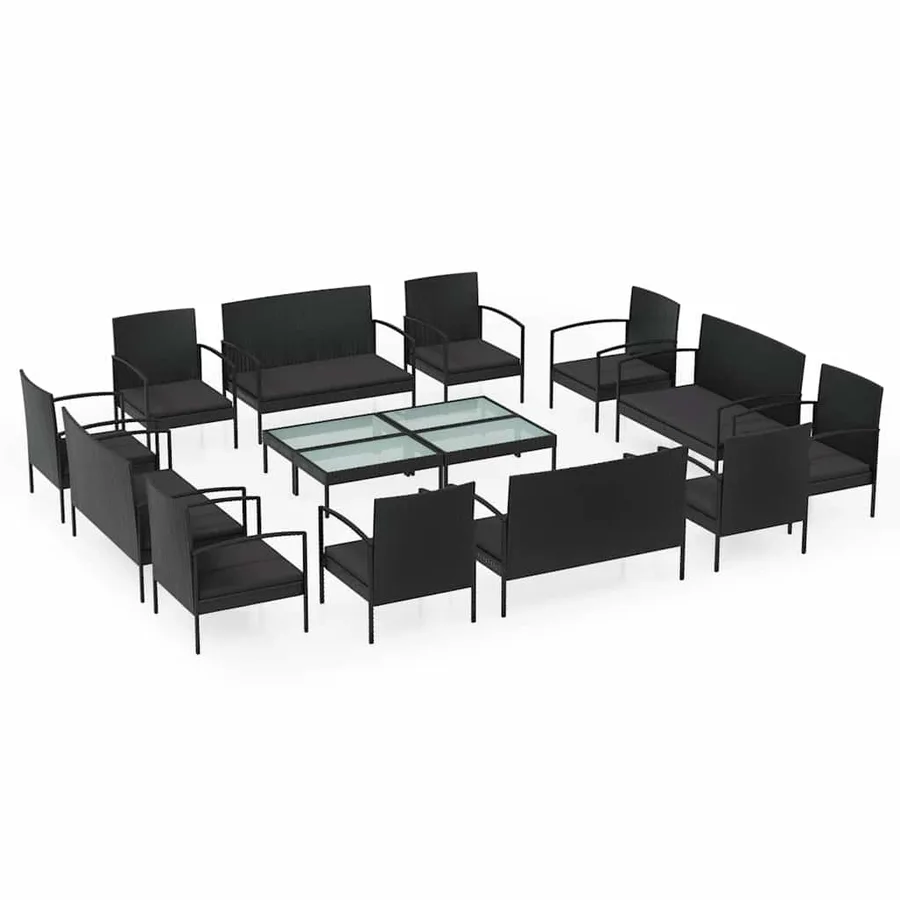 Salon de jardin 16 pcs avec coussins Résine tressée Noir - 2