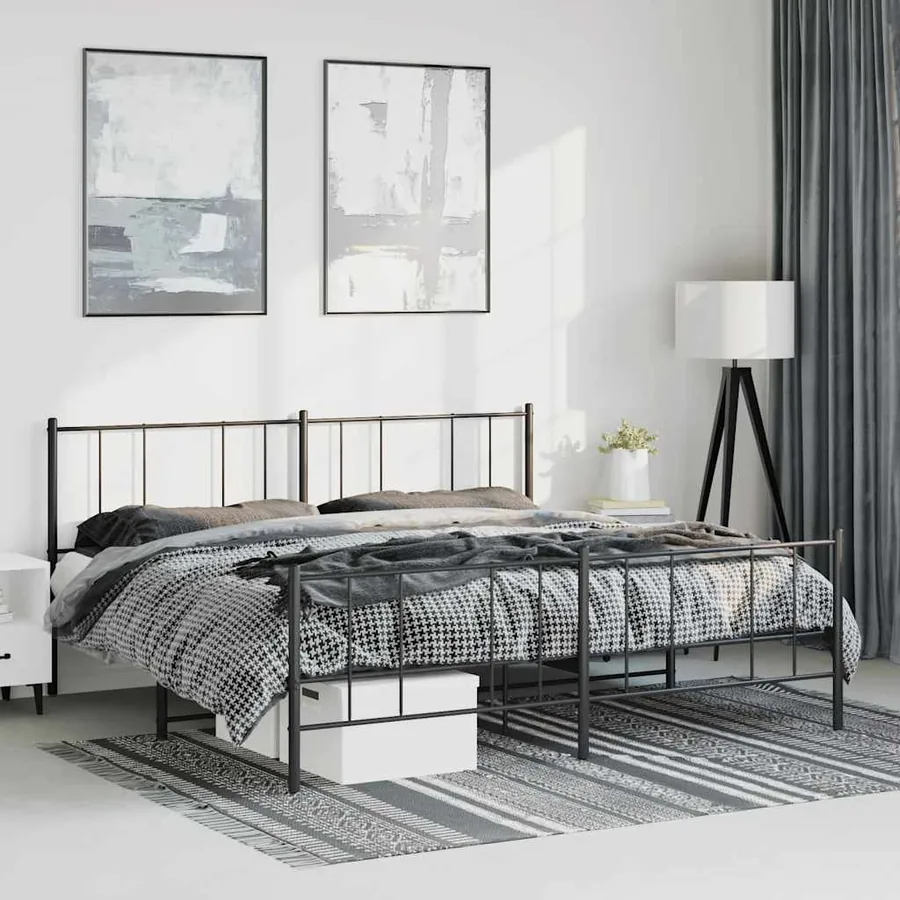 Cadre de lit métal sans matelas avec pied de lit noir 183x213cm