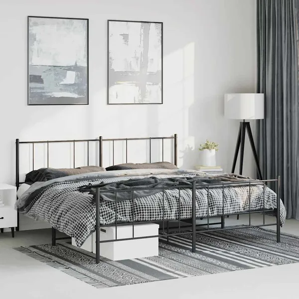 Cadre de lit métal sans matelas avec pied de lit noir 183x213cm