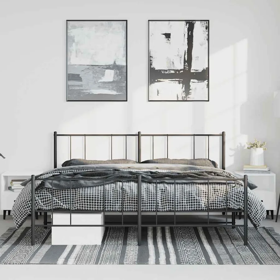 Cadre de lit métal sans matelas avec pied de lit noir 183x213cm - 3