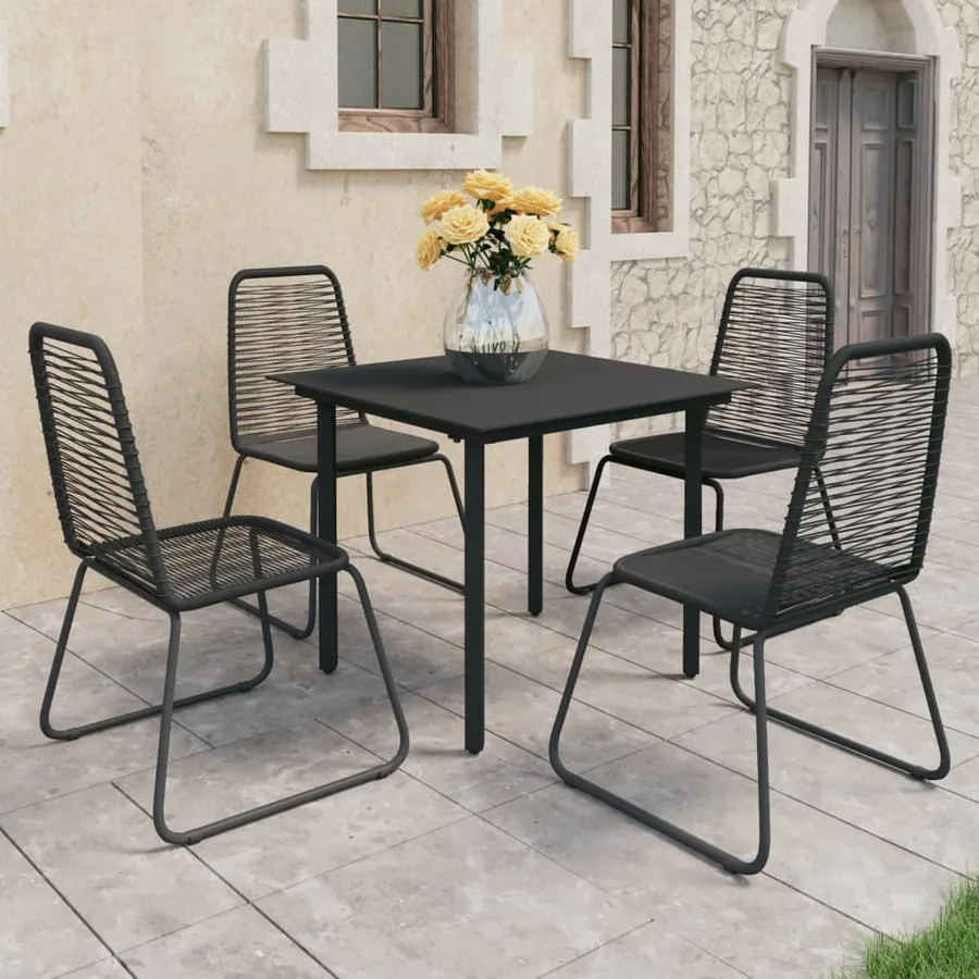 Ensemble à manger de jardin 5 pcs PVC résine tressée noir