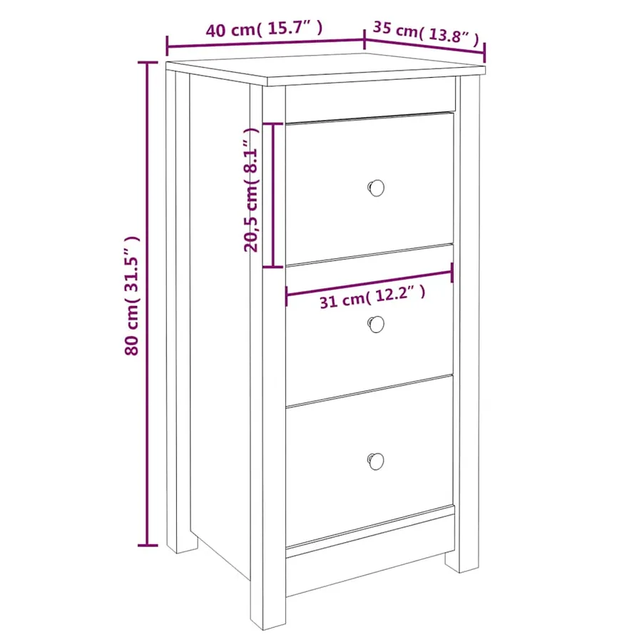 Buffets 2 pcs noir 40x35x80 cm bois massif de pin - 10