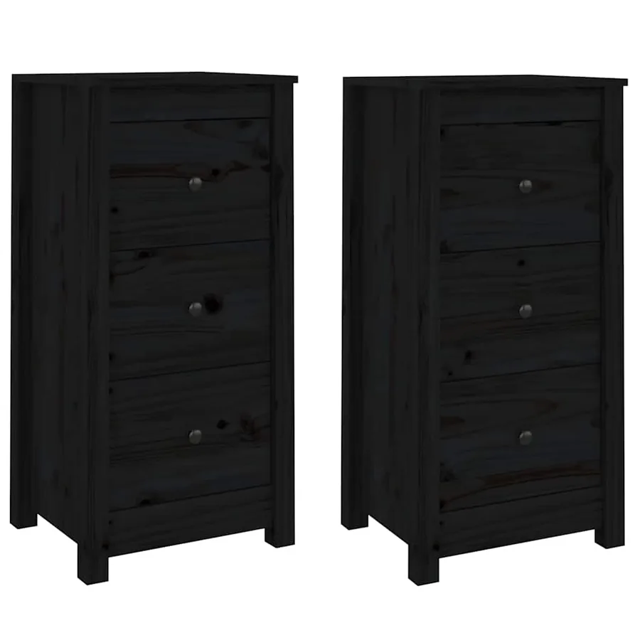 Buffets 2 pcs noir 40x35x80 cm bois massif de pin - 2