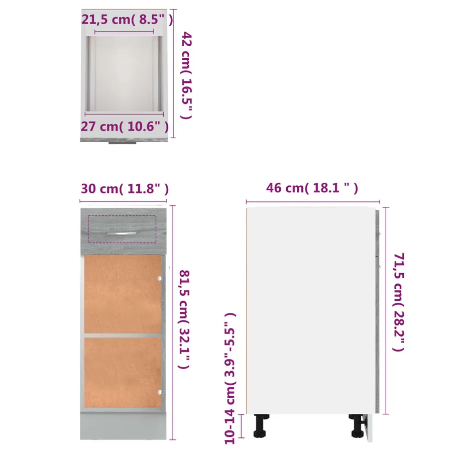 Armoire à tiroirs inférieure "Lyon" Gris Sonoma 30 x 46 x 81,5 cm Bois d'ingénierie - 10