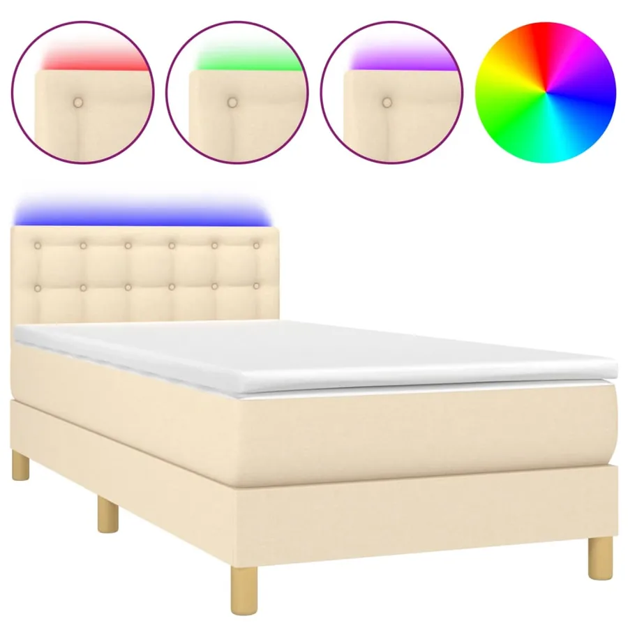 Sommier à lattes de lit avec matelas LED Crème 90x190 cm Tissu - 2