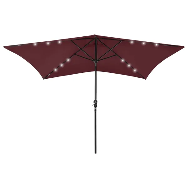 Parasol de jardin avec LED et mât en acier rouge bordeaux 2x3 m