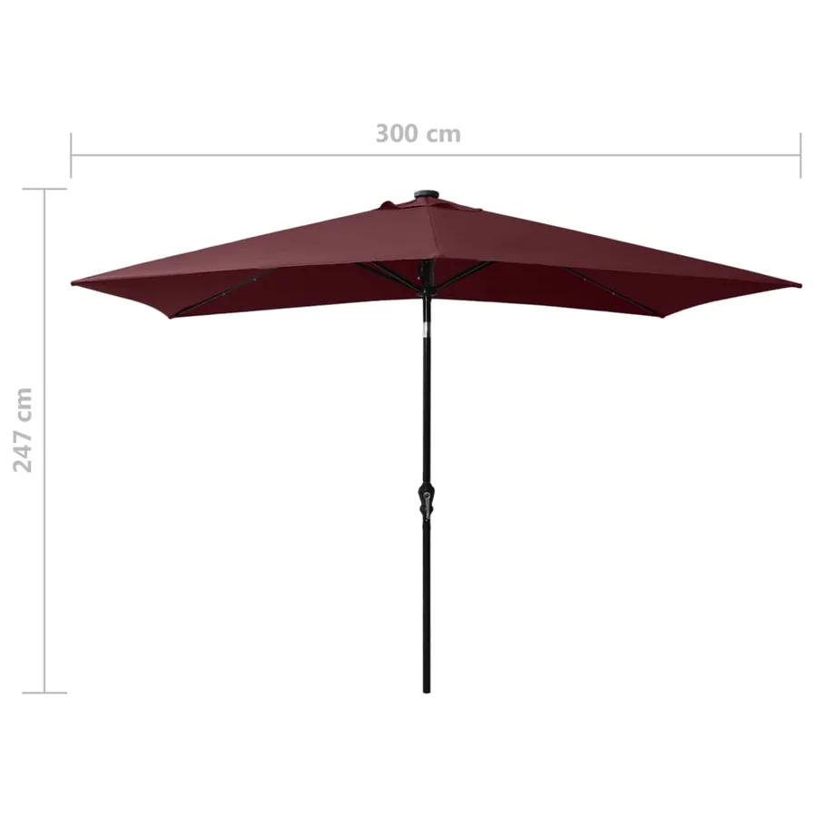 Parasol de jardin avec LED et mât en acier rouge bordeaux 2x3 m - 11