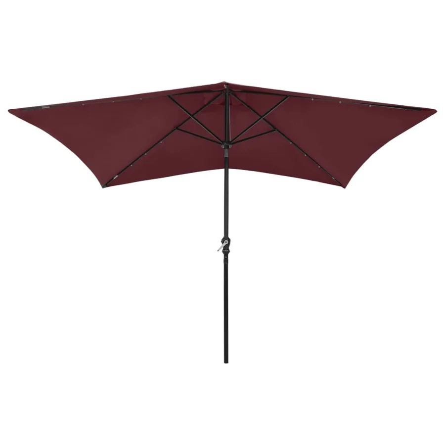 Parasol de jardin avec LED et mât en acier rouge bordeaux 2x3 m - 2