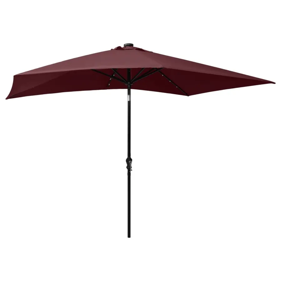 Parasol de jardin avec LED et mât en acier rouge bordeaux 2x3 m - 4