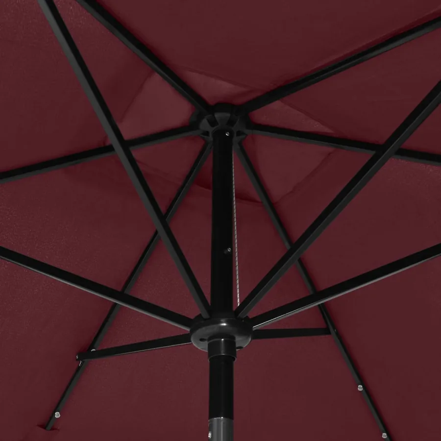Parasol de jardin avec LED et mât en acier rouge bordeaux 2x3 m - 9