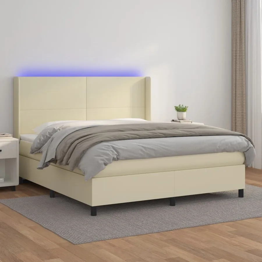 Sommier à lattes de lit matelas LED Crème 180x200 cm Similicuir