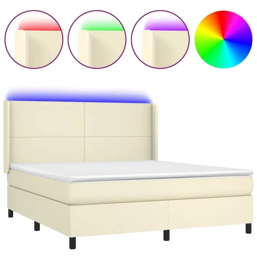 Sommier à lattes de lit matelas LED Crème 180x200 cm Similicuir - 2