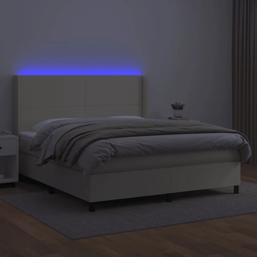 Sommier à lattes de lit matelas LED Crème 180x200 cm Similicuir - 3