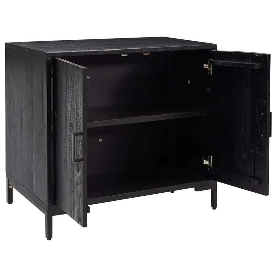 Buffet Noir 75x35x70 cm Bois de pin massif - 4