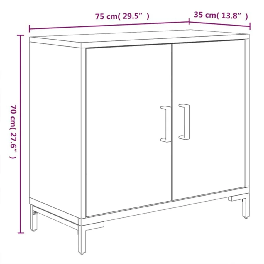 Buffet Noir 75x35x70 cm Bois de pin massif - 9