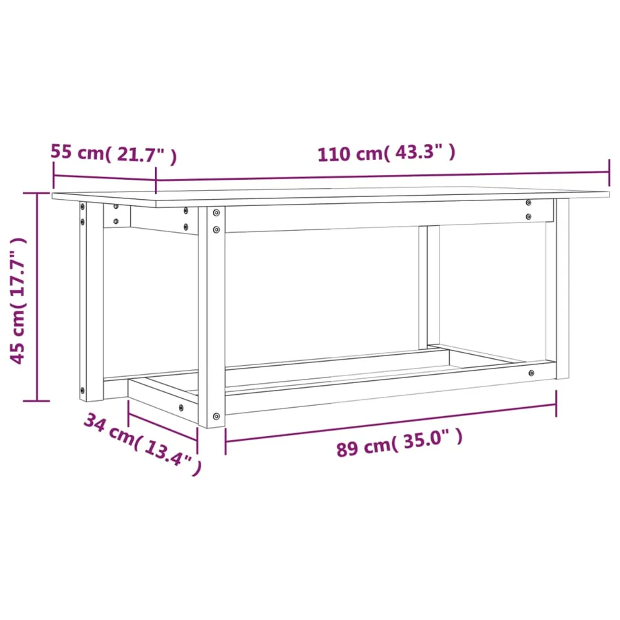 Table basse 110x55x45 cm Bois massif de pin - 8