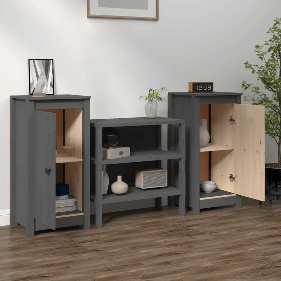 Buffets 2 pcs gris 39x35x80 cm bois massif de pin