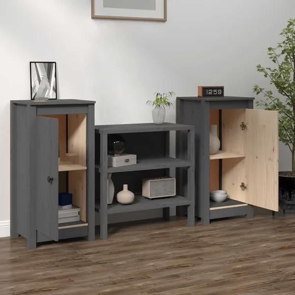 Buffets 2 pcs gris 39x35x80 cm bois massif de pin