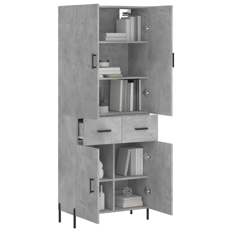 Buffet haut Gris béton 69,5x34x180 cm Bois d'ingénierie - 3