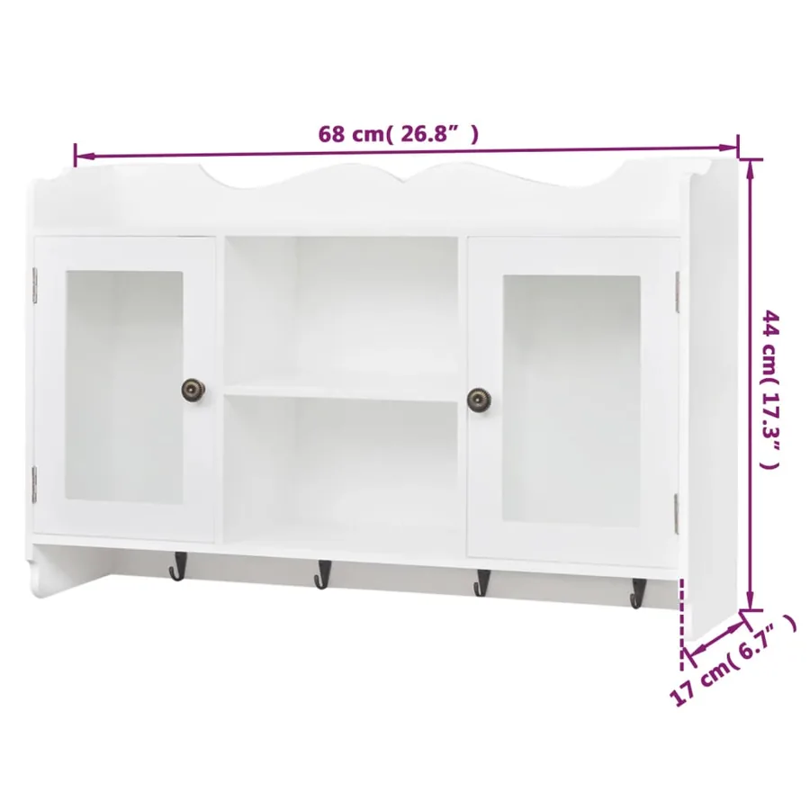 Vitrine murale avec étagère de Livre / DVD / Verre en MDF Blanc - 8