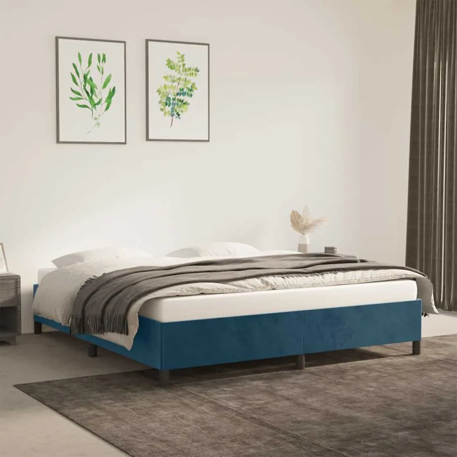 Cadre de lit sans matelas bleu foncé 160x200 cm velours