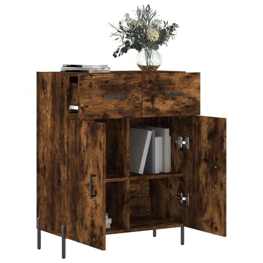 Buffet chêne fumé 69,5x34x90 cm bois d'ingénierie - 4