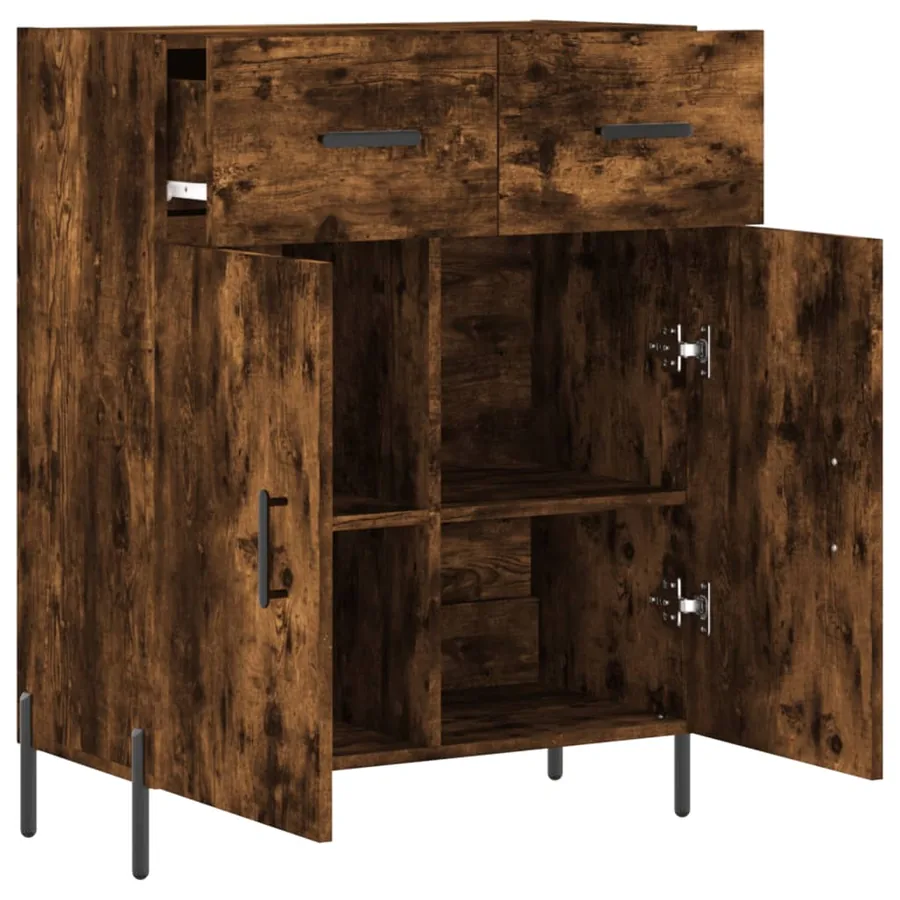 Buffet chêne fumé 69,5x34x90 cm bois d'ingénierie - 5