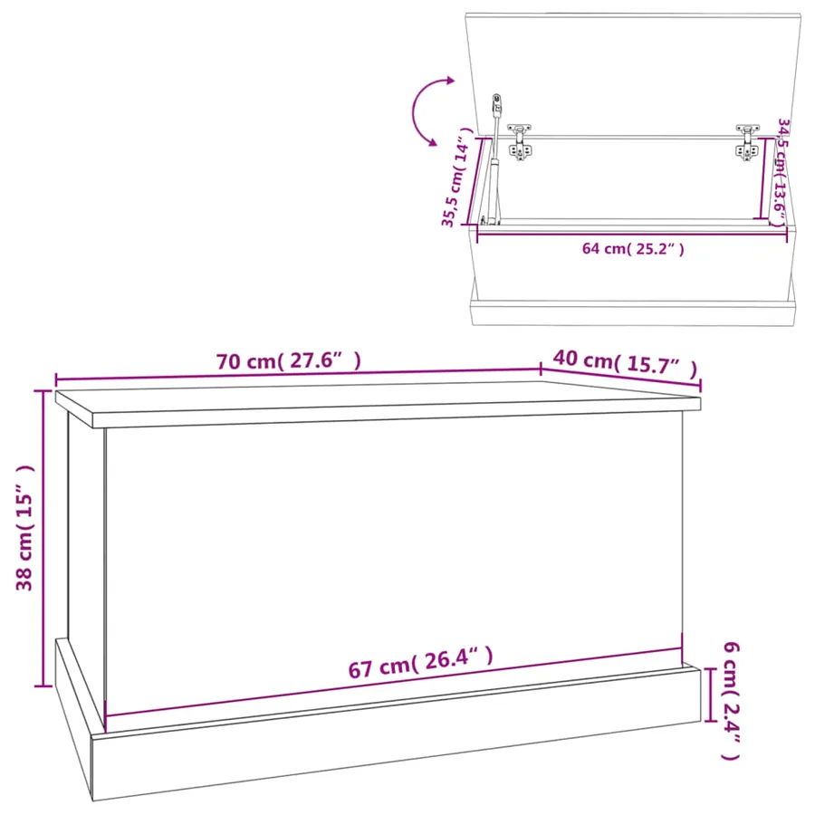 Boîte de rangement gris béton 70x40x38 cm bois d'ingénierie - 10
