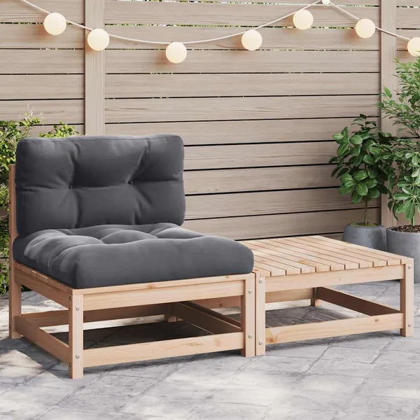 Salon de jardin 2 pcs avec coussins Bois de pin massif