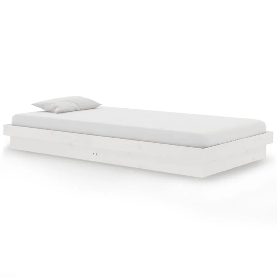 Cadre de lit sans matelas blanc bois massif 100x200 cm - 2
