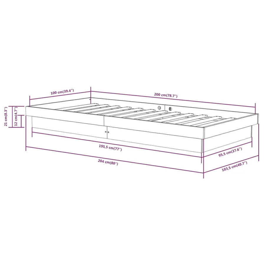 Cadre de lit sans matelas blanc bois massif 100x200 cm - 8