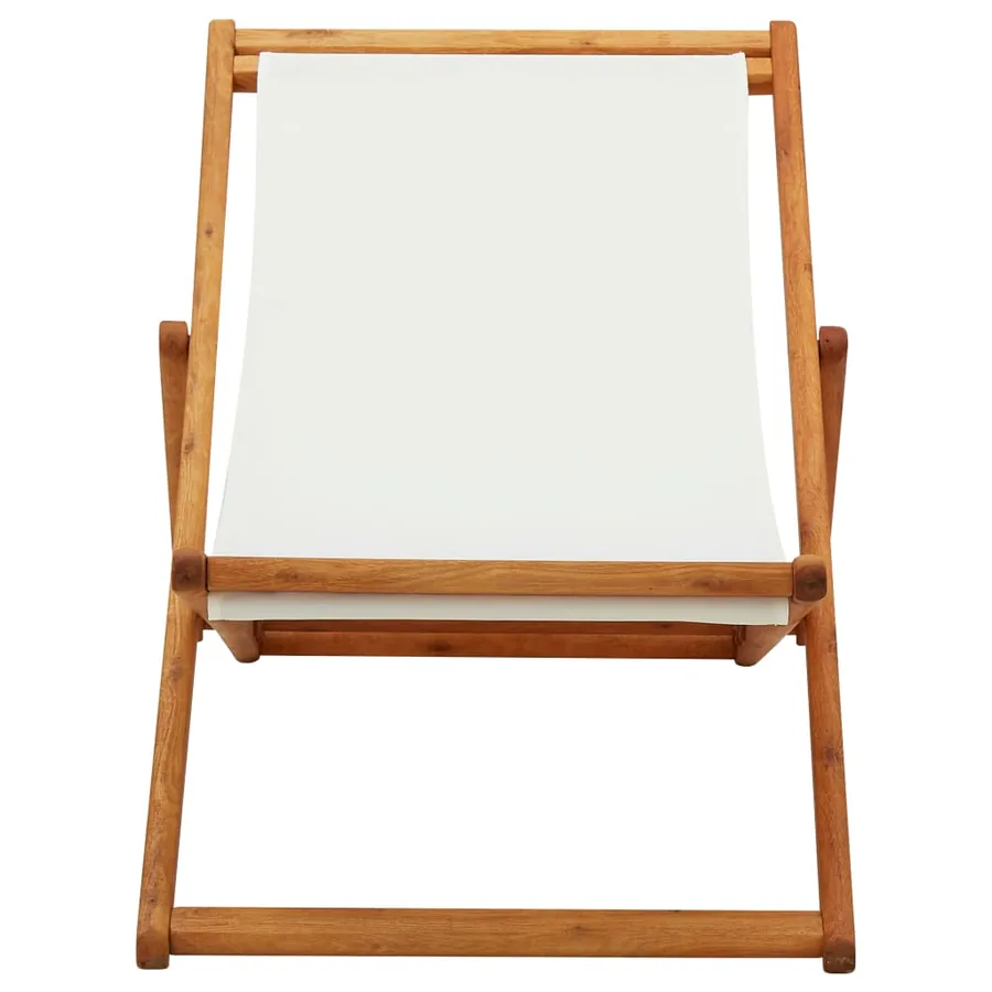 Chaise pliable de plage bois d'eucalyptus et tissu blanc crème - 2