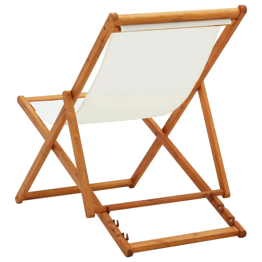 Chaise pliable de plage bois d'eucalyptus et tissu blanc crème - 4